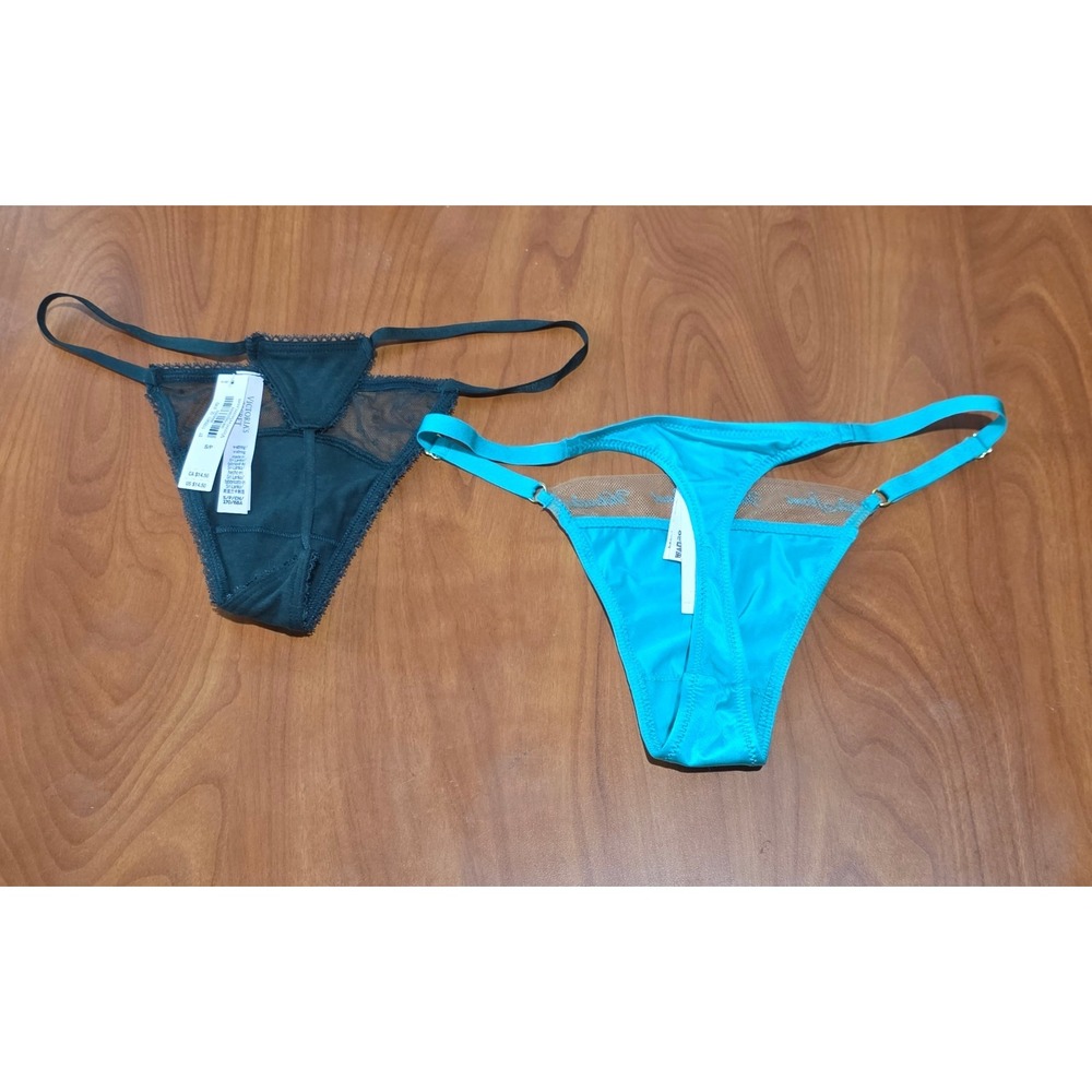 NWT 2‎ Victoria's Secret Thongs - Very Sexy Embroidered Mesh/Cotton V-String - S - Picture 5 of 6